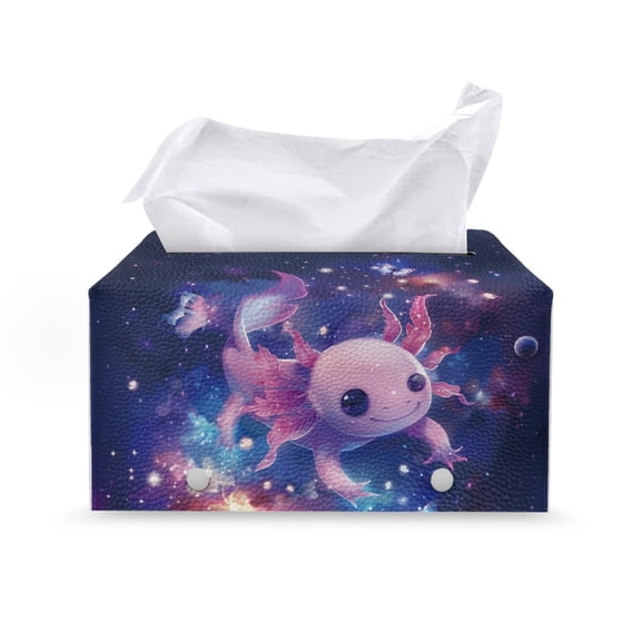FUIALDOLG PU Leather Rectangle Tissue Box Cover, Home Decor Waterproof Rectangular Tissue Box for Office Bathroom Vanity Countertop, Galaxy Axolotl Print