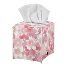 FUIALDOLG PU Leather Tissue Box Cover Square with Pink Cherry Blossom, Waterproof Decorative Tissue Box Holder for Bathroom, Office, Desk, Car, 5.1"X5.1"X5.5"