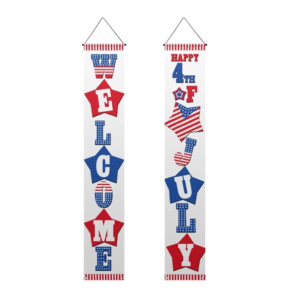 FUIALDOLG Patriotic Porch Flags Front Door Hanging Vertical Banner with USA 4th of July Design Outdoor Decorative Flags for Independence Day Wall Hanging Sign Banner Set of 2
