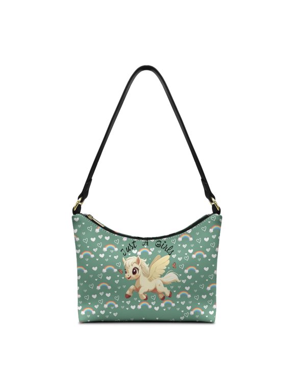 Pegasus Horse Hearts Rainbows PU Leather Shoulder Purse for Women, Underarm Purse with Large Capacity Under the Arm Purses for Travel