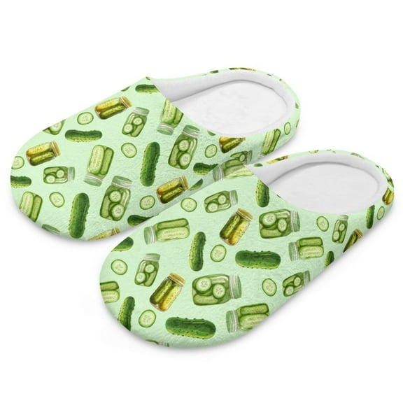 FUIALDOLG Pickled Cucumbers Print Slippers for Women Memory Foam House Bedroom Soft Closed Toe Indoor Slippers Trendy Gift for Womens Anti-Skid Sole, Size 12-13