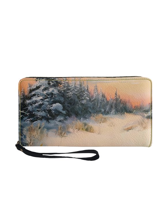 Pine Sunset Sky Women Wallets, Large Capacity PU Leather Women's Wallets for Travel Shopping, Zip Around Long Wallet