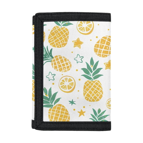 FUIALDOLG Pineapple & Orange Slice Tropical Print Children's Wallet, Polyester Trifold Money Organizer for Outdoor, Zippered Large Capacity Trifold Card Wallet