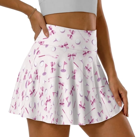 FUIALDOLG Pink Bow Golf Skort Plus Size Womens Athletic Skorts with Pocket,High Waisted Pleated Tennis Skirt Casual Summer A-line Skirts Sport Wear,M