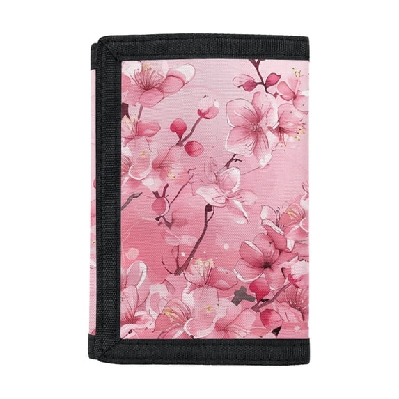 FUIALDOLG Pink Cherry Blossoms Children's Wallet, Polyester Youth Purse for Outdoor, Easy Access Foldable Trifold Card Wallet