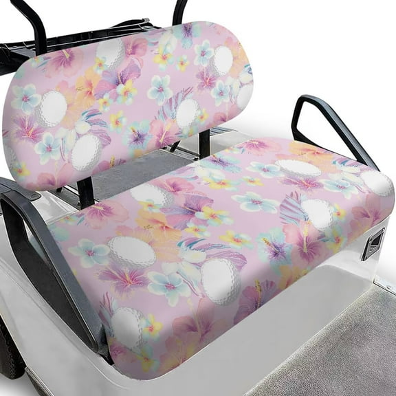 FUIALDOLG Pink Hibiscus Print Golf Cart Seat Cover Breathable Mesh Bench Seat Cover Universal Fit for Club Car Golf Cart Decorations All Seasons No Stapler Required