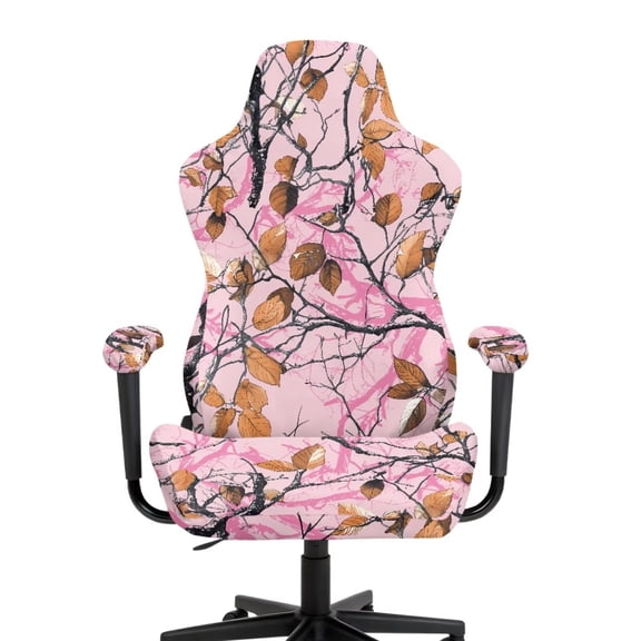 FUIALDOLG Pink Hunting Camouflage Deer Office Chair Cover with Armrest Pad 4 Piece Chair Slipcover Full Coverage Protector Scratch Proof Anti Dirty Computer Desk Chairs Slipcover