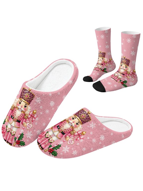 Pink Nutcracker Multi‑Use Indoor House Shoes Slouchy Socks Set