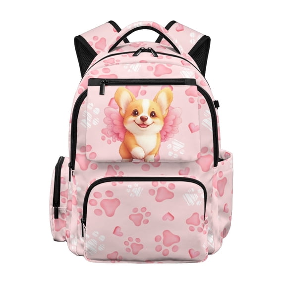 FUIALDOLG Pink Paw Print Pattern School Backpack with Padded Straps, Water Resistant Large Capacity 17 Inch School Bag for Daily Use Back to School
