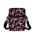 thumbnail image 1 of FUIALDOLG Pink Ribbon Crossbody Bag with Butterfly Floral Pattern, Polyester Zipper Shoulder Bag for Women Girls Outdoor Daily Use, 1 of 7