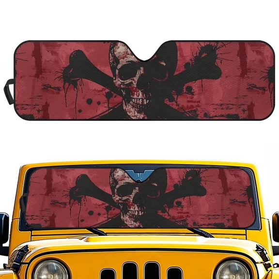 FUIALDOLG Pirate Skull Car Windshield Sun Shade for Car Front Window Block UV Rays Foldable Sun Visor Protector Sunshade to Keep Your Vehicle Cool 52.95”x 16.14”