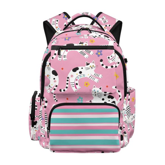 FUIALDOLG Playful Cartoon Cat Pattern School Bag with Ultra Light Waterproof Bookbag, Adjustable Straps 17 Inch Travel Bag for Primary School Daily Use College