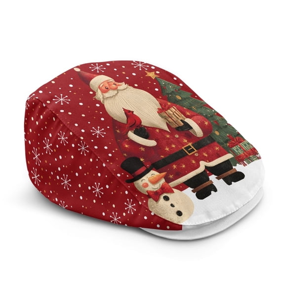 FUIALDOLG Polyester Beret Hat for Driving Walking Summer, Vintage Windproof Newsboy Cap, Santa Claus Gift Design
