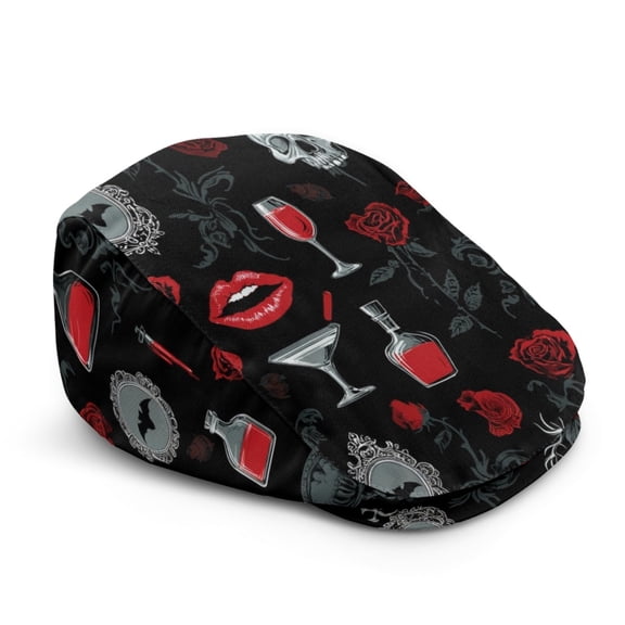 FUIALDOLG Polyester Beret Hat for Travel Driving Daily Outings, Soft Wrinkle-Resistant Newsboy Headwear, Gothic Vampire Pattern