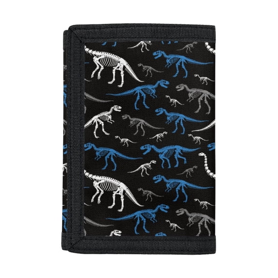 FUIALDOLG Polyester Children's Trifold Wallet with Dinosaur Skeleton Print, Kids Coin Bag Wallet for School and Outdoor Sports