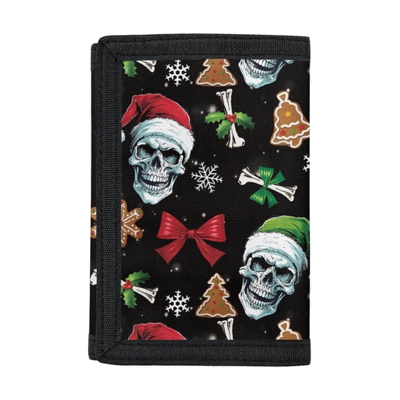 FUIALDOLG Polyester Children's Wallet with Slim Large Capacity Boys Trifold Wallet for Travel, Christmas Skull Art Trifold Coin Wallet