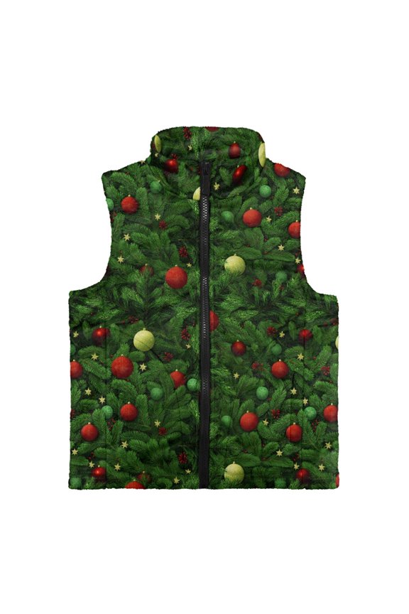 Polyester Comfortable Kids Zip Up Vest for Winter Everyday Wear, Soft Sleeveless Fleece Jacket, Ornament Pine