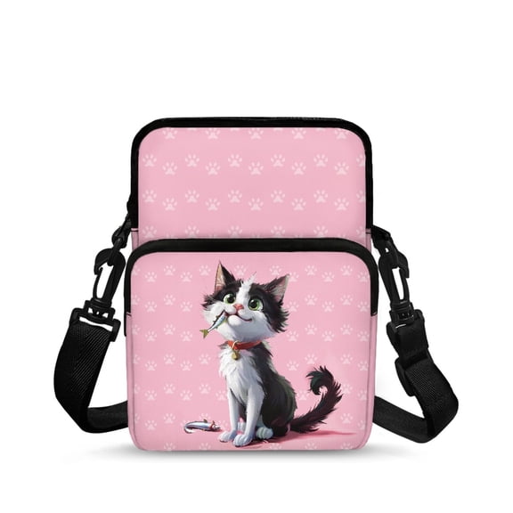 FUIALDOLG Polyester Crossbody Bag with Cat Paw Cat Design, Portable Small Messenger Pouch for Outdoor Hiking and Daily Use