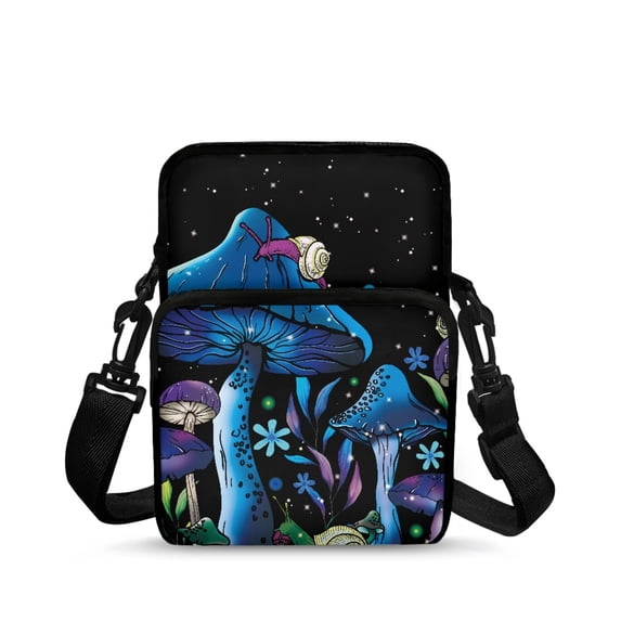 FUIALDOLG Polyester Crossbody Bags Lightweight Portable Crossbody Purse for Hiking, Mystic Mushroom Snail Design Shoulder Bag