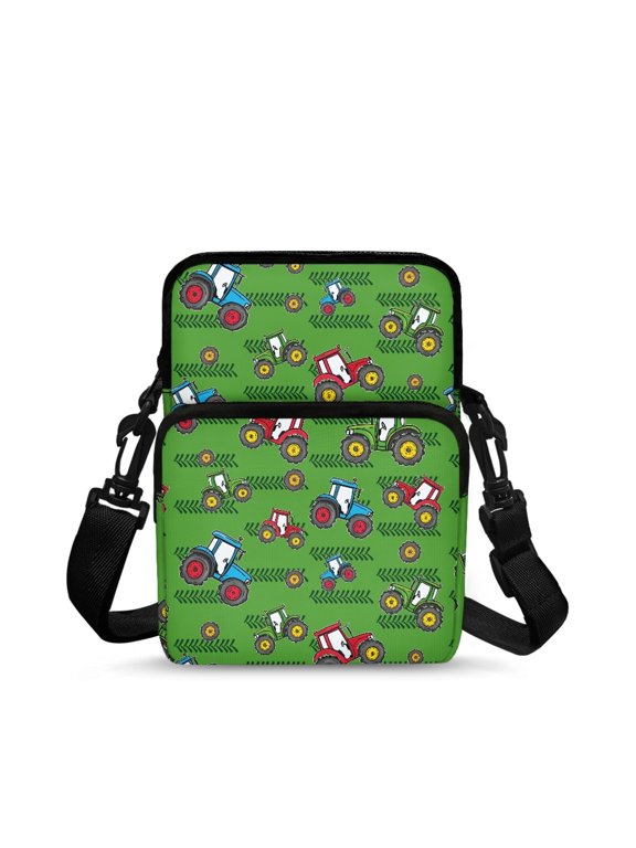 Polyester Crossbody Bags with Tractor Print, Zipper Pockets Portable Shoulder Purse for Daily Work and Travel