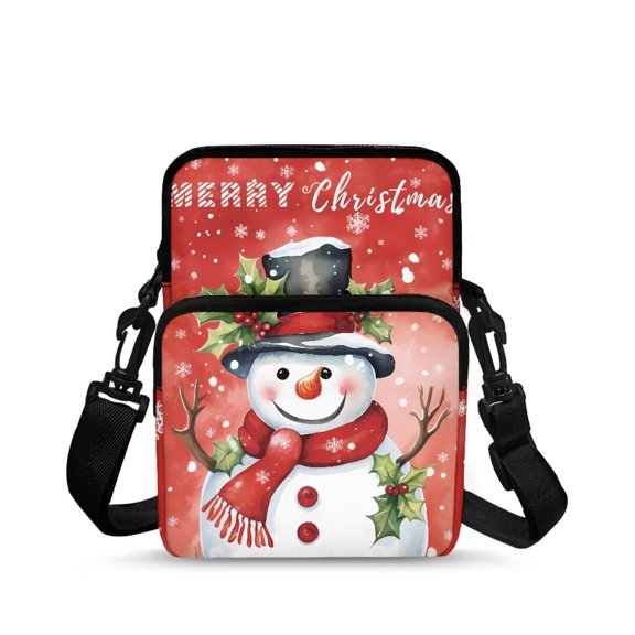FUIALDOLG Polyester Crossbody Shoulder Bag Lightweight Leakproof Crossbody Bag for Running, Christmas SnowmanTheme Crossbody Purse