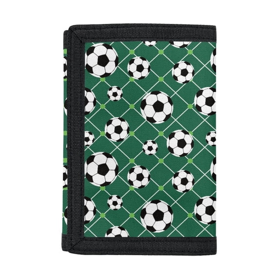 FUIALDOLG Polyester Fabric Children's Trifold Wallet with Zipper Closure, Soccer Ball Theme Slim Small Wallet for Daily Use and Travel
