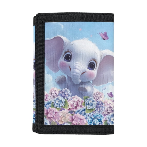 FUIALDOLG Polyester Fabric Toddler Wallet with Cute Elephant Print, Portable Lightweight Trifold Pouch for Outdoor and Travel