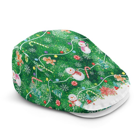 FUIALDOLG Polyester Flat Cap for Travel Fishing Outdoor, Adjustable Strap Retro Flat Hat, Christmas Snowman Print