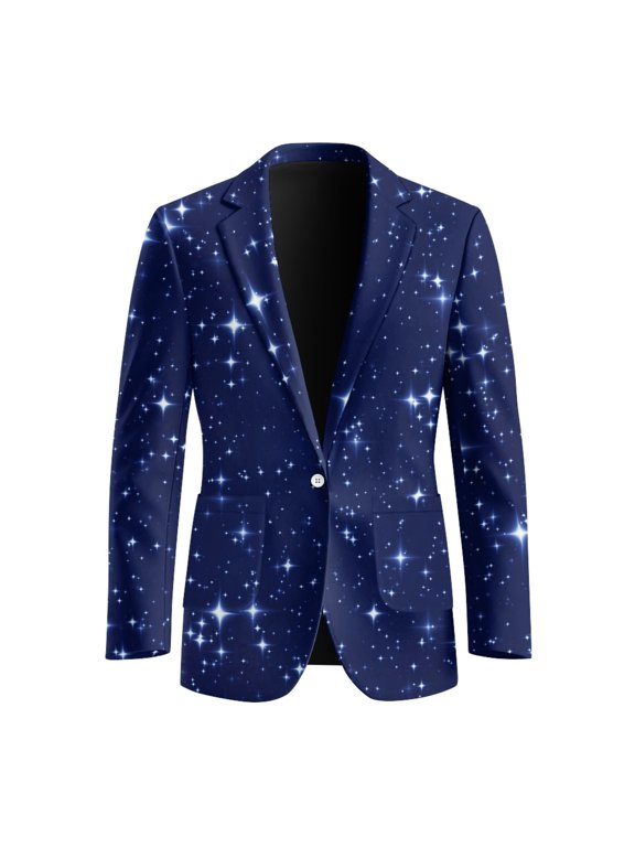 Polyester Men's Blazers & Suit Jackets for Business Prom, Versatile Regular Fit Mens Suit, Starry Sky Pattern
