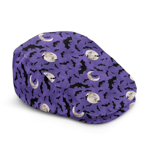 FUIALDOLG Polyester Mens Forward Cap for Driving Hunting Travel, Soft Retro Newsboy Hat, Halloween Bat Moon Pattern
