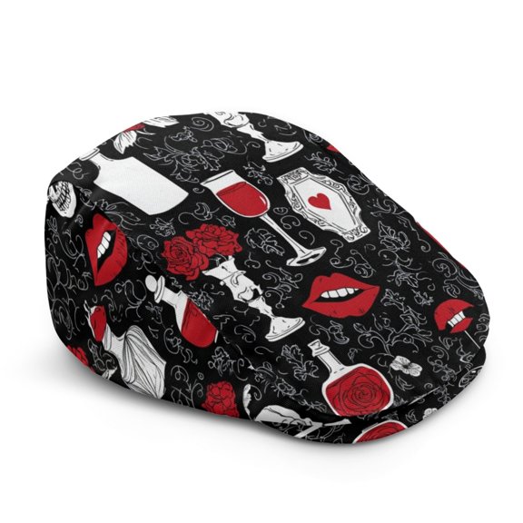 FUIALDOLG Polyester Newsboy Cap for Outdoor Holiday Walking, All Season Soft Flat Hat, Gothic Wine Rose Print