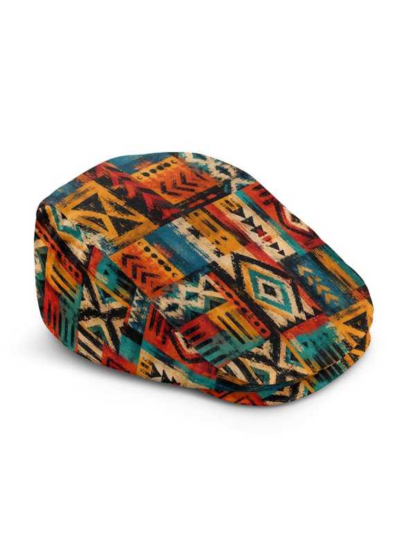 Polyester Newsboy Hat for Outdoor Summer Driving, Soft Retro Forward Beret Hat, Boho Geometric Print