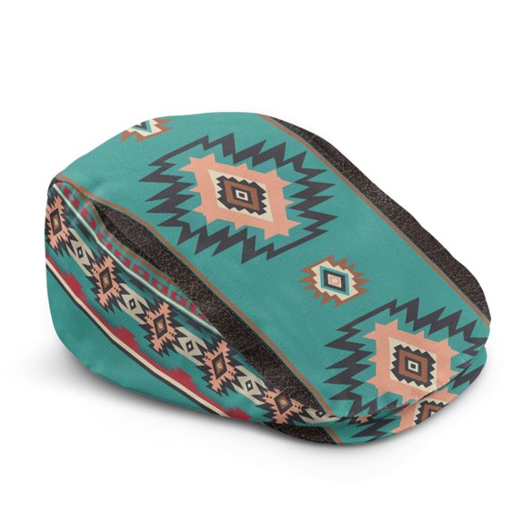 FUIALDOLG Polyester Newsboy Hat for Travel Outings Walking, Adjustable Lightweight Flat Hat, Southwestern Geo Pattern