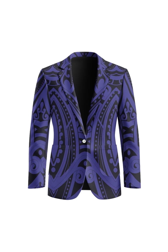Polynesian Print Men's Suit Jacket Breathable Tuxedo Jacket One Button Long Sleeve Business Travel Sport Coat with Two Pockets,S