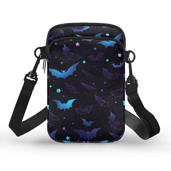 FUIALDOLG Portable Mini Crossbody Bag for Travel Daily Use, Polyester 2 Layer Small Purse, Halloween Gothic Bat Pattern