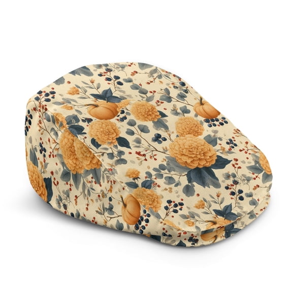 FUIALDOLG Pumpkin Floral Print All-Season Newsboy Hat, All-Match Soft Polyester Retro Flat Caps for Driving Outdoor Golf