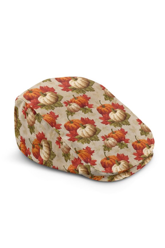Pumpkin Maple Leaf Pattern Retro Newsboy Hat, All Season Light Polyester Beret for Hunting Summer Outings