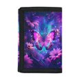 thumbnail image 1 of FUIALDOLG Purple Butterfly Galaxy Pattern Trifold Card Wallet, Polyester Small Purse for Sports, Compact Lightweight Children's Wallet, 1 of 6