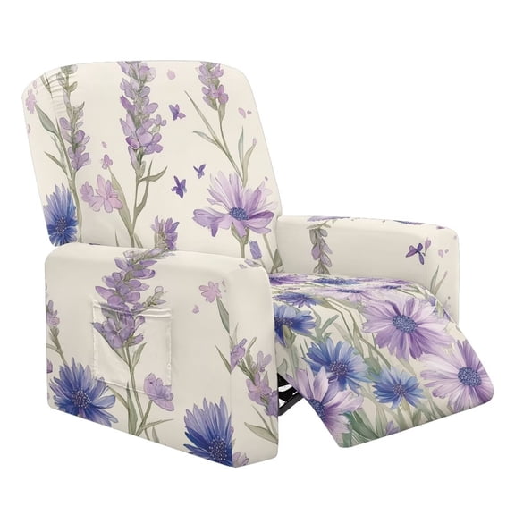 FUIALDOLG Purple Cornflower Seat Recliner Cover for Reclining Chair Slipcovers Soft Fashion Furniture Protector Washable Stretch Single Seat Sofa Lounger Couch Covers,1 Seater