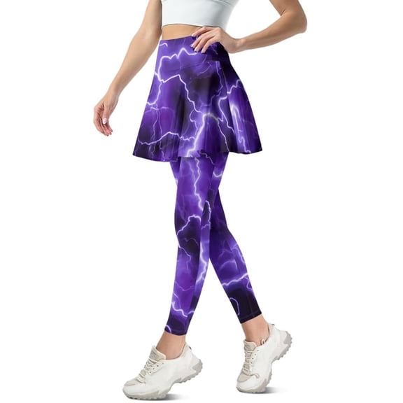 FUIALDOLG Purple Lightning Tennis Skirt with Leggings for Women Lady High Waist Pleated Athletic Skirt Ladies Golf Tight Running Skirted Leggings,Tennis Clothing,Size XS