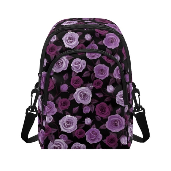FUIALDOLG Purple Rose Pattern Small Crossbody Purses with Card Slots Durable Fanny Pack for Travel, Polyester Sling Bag