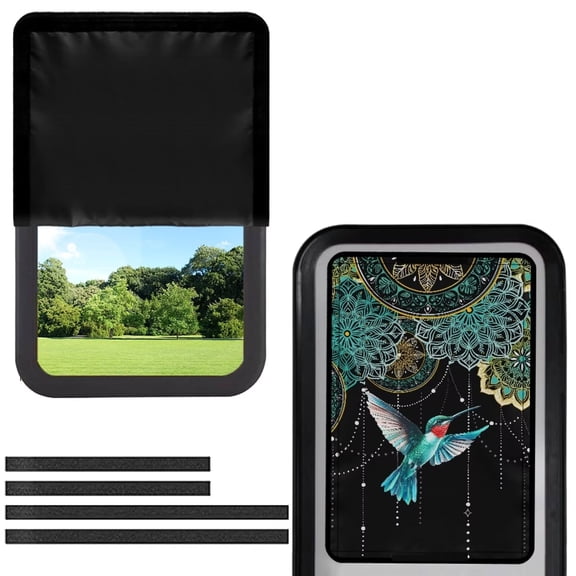 FUIALDOLG RV Door Window Shade Cover Boho Mandala Hummingbird Blackout RV Door Window Shades Camper Sunshade Privacy Protection Travel Trailer Motorhome Sun Shade Accessories, 26 x 17.3 inches