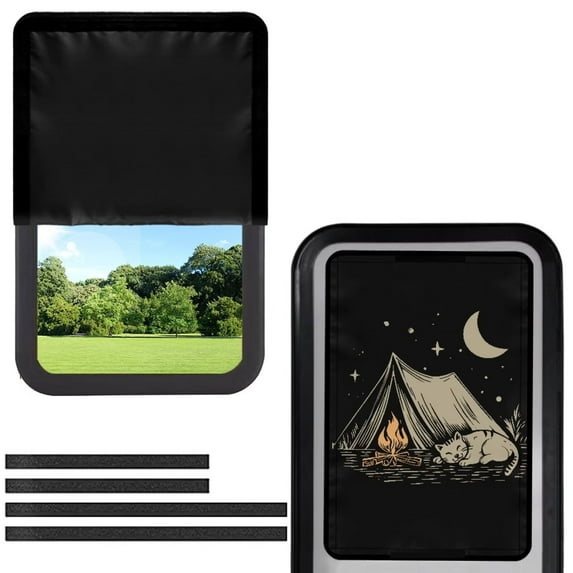 FUIALDOLG RV Door Window Shade Cover, Foldable Sun Shade Windshield Blackout Shower Curtains Coverage Accessories Fits for Most RV Interior Door Camping Cat Moon Night Pattern (17.3" X 26")