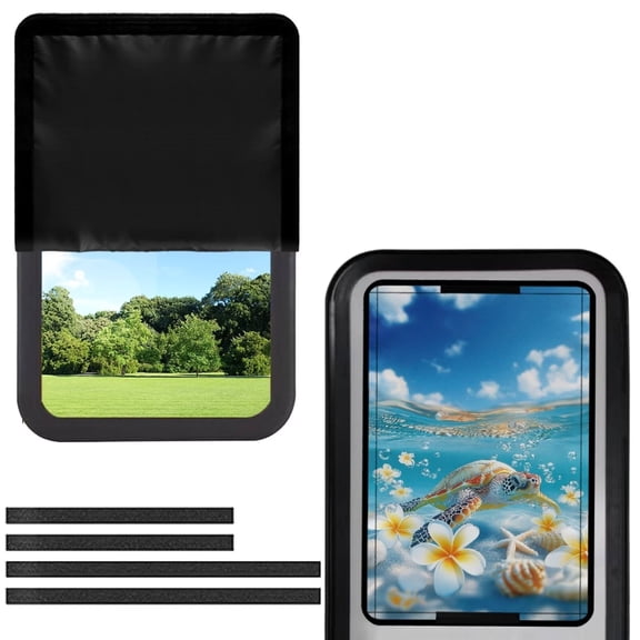 FUIALDOLG RV Door Window Shade Cover - RV Blackout Window Cover with UV Protection and Privacy Features (17.3x26 in) Half-Fold Design, Reflective Silver Coating, Sea Turtle Plumeria Floral