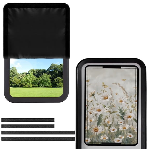 FUIALDOLG RV Door Window Shade, Foldable RV Blackout Window Cover, UV Rays Protection Camper Trailer Screen Door Protector, Hook and Loop Fastener (White Daisy Flower)