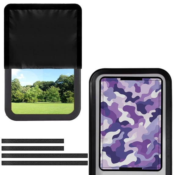 FUIALDOLG RV Entry Door Window Shade Sunshade Hook and Loop Fastener Camper Privacy Entrance Sun Blackout Fabric 17.3" x 26" (Purple Camo)