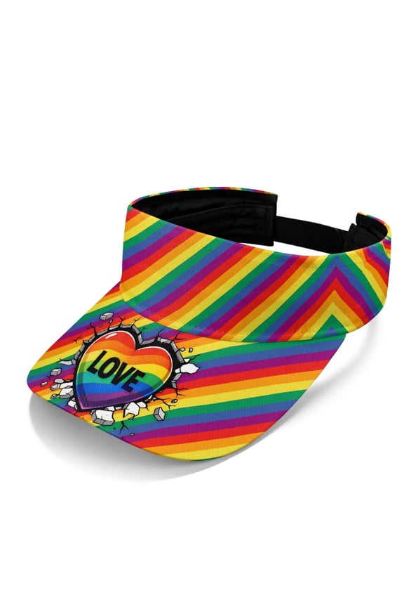 Rainbow Love Heart Print Sun Visor Hats for Women Men Sun Protection Quick Dry Hat Open Top Adjustable Lightweight Sports Unisex Visors for Outdoor Beach