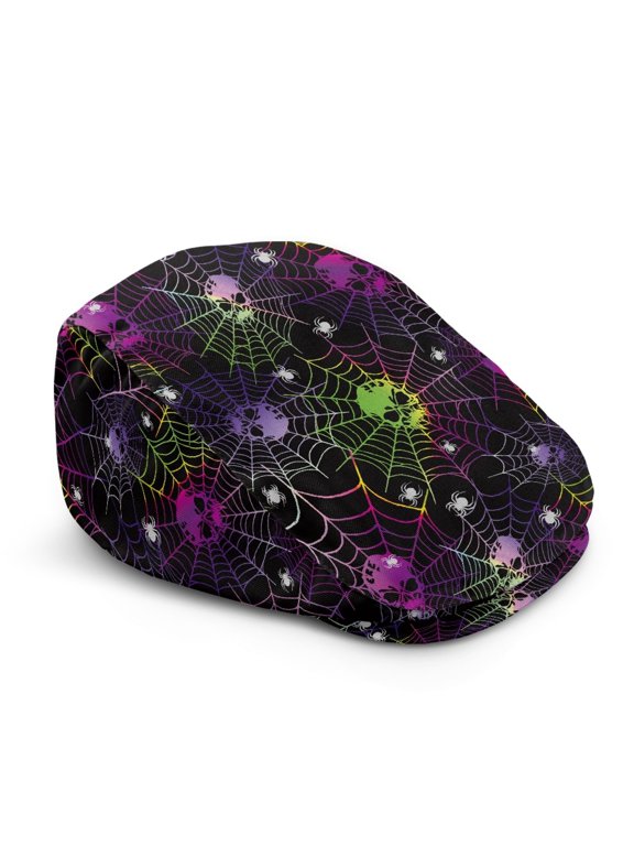 Rainbow Spider Web Skull Polyester Sun Hat with Soft, Wrinkle-Resistant Adjustable Flat Cap for Golf Outdoor Driving