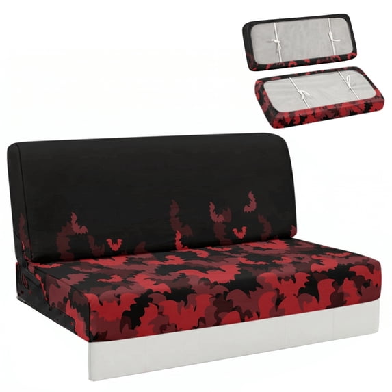 FUIALDOLG Red Bat Camo Pattern Elastic Bottom Straps Washable RV Dinette Cushion Covers Compatible with Camper Travel Trailer, 2 Piece RV Couch Covers