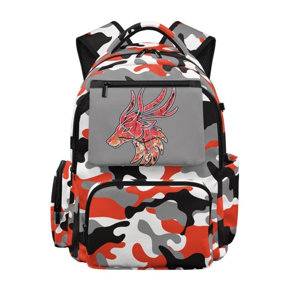 FUIALDOLG Red Camo Print Lightweight Bookbag for School Middle School, Multi Pocket Smooth Zippers 600D Polyester School Bag